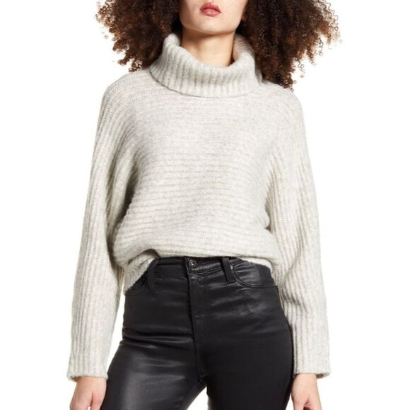 LEITH Women’s Sweater Cozy Neck Dolman Thick Light Grey Heather Size Large NEW N - Picture 1 of 3